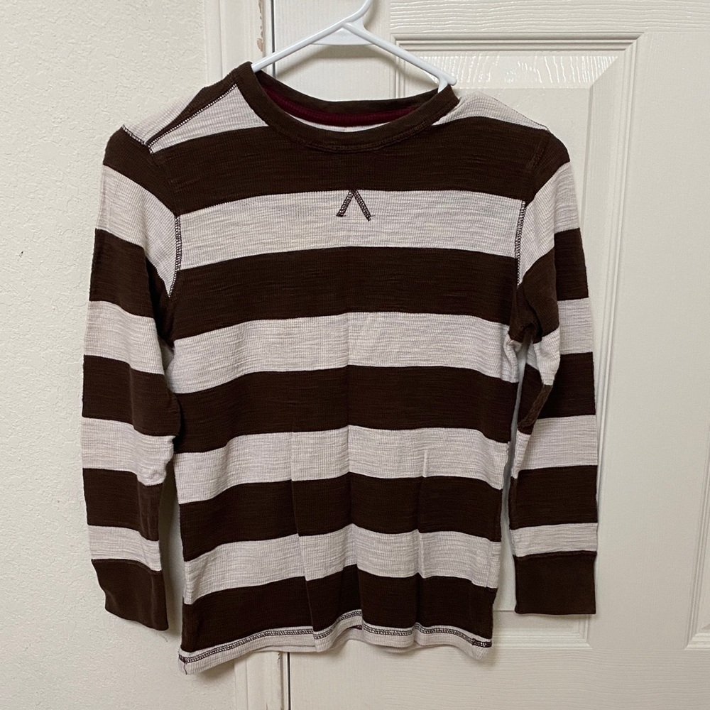 Arizona Jean Company Brown and White Striped Long Sleeve Tee